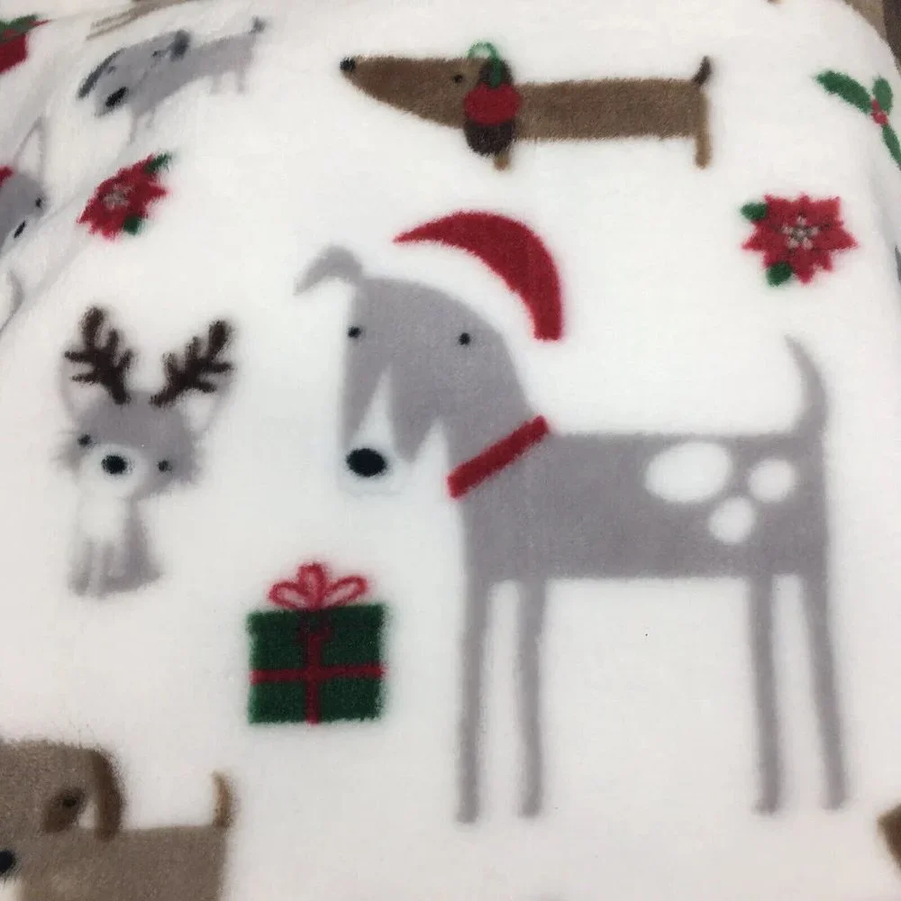 Cynthia Rowley Christmas Dogs Throw Blanket Santa Hat Reindeer Antler Candy Cane